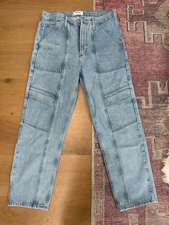 Agolde Light Blue Patchwork Carpenter Straight Jeans - women - Picture 1 of 2